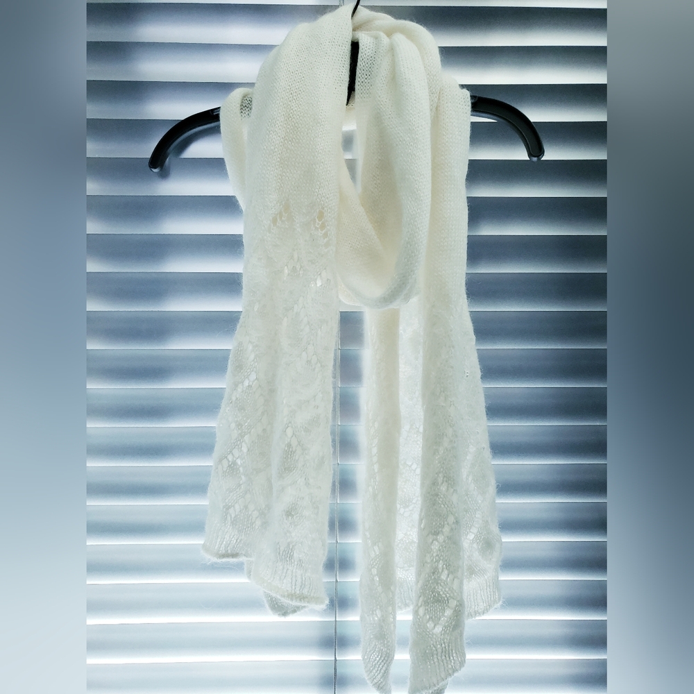 Italian Mohair Knit-Crochet Lace-Bottom-Stitch-Pattern Scarf - 86" x 20"